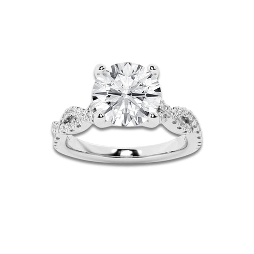 1.75 ctw Round Lab-Grown Diamond Twisted Shank Engagement Ring in 14K White Gold for Women | E Color, VS1 Clarity, IGI Certified 1.50 ct Center Diamond