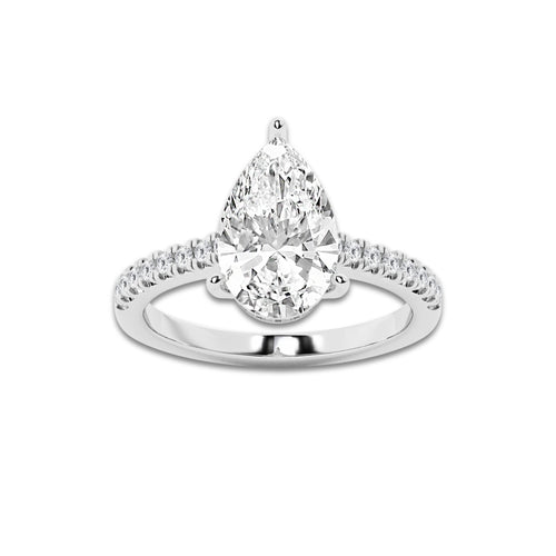 2.76 ctw Pear Lab-Grown Diamond Hidden Halo Side Stone Engagement Ring in Platinum for Women | Colorless E, VS1 Clarity, IGI Certified 2.50 ct Center Diamond