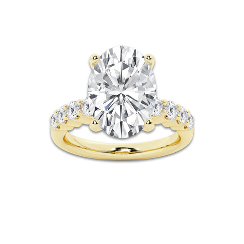 6.66 Ct Oval Lab-Grown Diamond Half Eternity Engagement Ring in 14K Yellow Gold for Female, Colorless (D), VVS1 Clarity | IGI Certified, 6.00 Ct Center Diamond