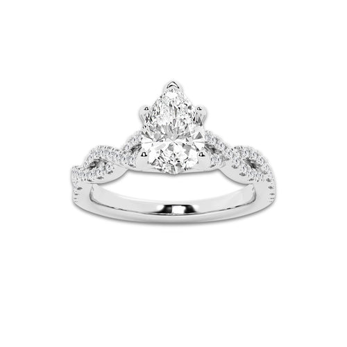 1.25 ctw Pear Lab-Grown Diamond Twisted Shank Engagement Ring in 14K White Gold for Women | E Color, VS1 Clarity, IGI Certified 1.00 ct Center Diamond