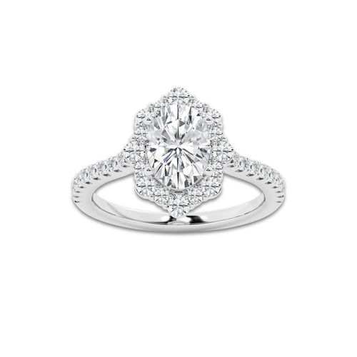 2 1/6 ctw Oval Lab Grown Diamond Floral Halo Engagement Ring Platinum, D, VVS | 1 1/2 ct Center