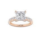 3.54 ctw Princess Lab-Grown Diamond Side Stone Engagement Ring in 14K Rose Gold for Women | Colorless D, VVS1 Clarity, IGI Certified 3.00 Ct Center Diamond
