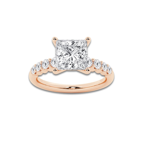3.54 ctw Princess Lab-Grown Diamond Side Stone Engagement Ring in 14K Rose Gold for Women | Colorless D, VVS1 Clarity, IGI Certified 3.00 Ct Center Diamond