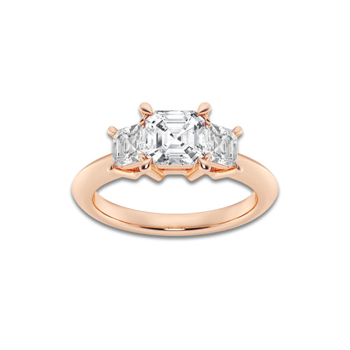 Athena 2 ctw Asscher Lab Grown Diamond Three-Stone Ring 18K Rose Gold, D, VVS | IGI Certified, 1 ct Center