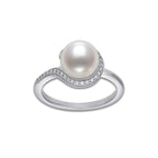 8 mm Akoya Pearl and 1/6 ctw Lab Grown Diamond Ring 14K White Gold, E, VS1