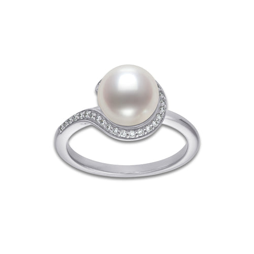 8 mm Akoya Pearl and 1/6 ctw Lab Grown Diamond Ring 14K White Gold, E, VS1