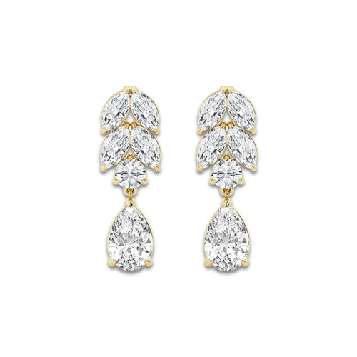 4 ctw Pear Lab Grown Diamond Prong Setting Drop Earrings 18K Yellow Gold, E, VS1