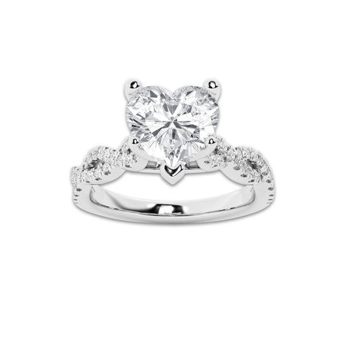 1.75 ctw Heart Lab-Grown Diamond Twisted Shank Engagement Ring in 14K White Gold for Women | D Color, VVS1 Clarity, IGI Certified 1.50 ct Center Diamond