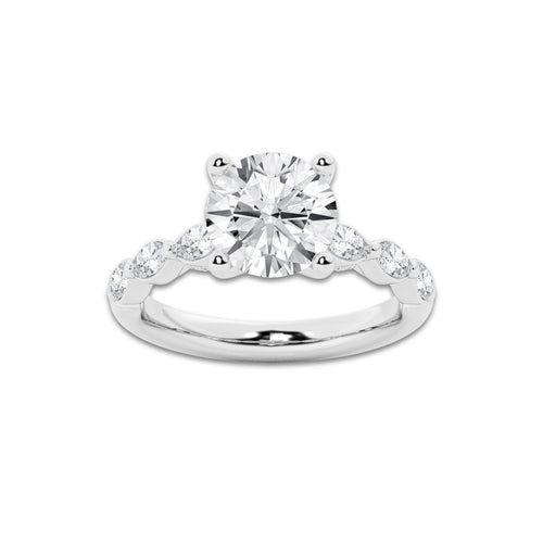 2.53 ctw Round Lab-Grown Diamond Marquise Side Stone Engagement Ring in Platinum for Women | Colorless E, VS1 Clarity, IGI Certified 2.00 ct Center Diamond