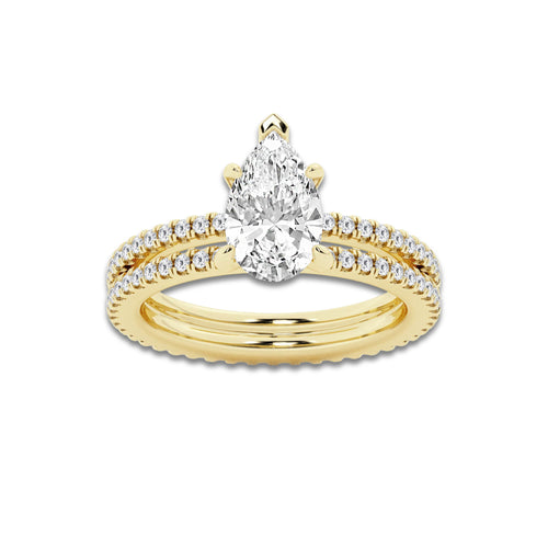 2.19 ctw Pear Lab-Grown Diamond Double Row Diamond Engagement Ring in 14K Yellow Gold for Women | Colorless E, VS1 Clarity, IGI Certified 1.50 ct Center Diamond