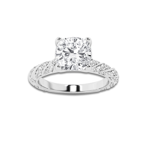 1.94 ctw Cushion Lab-Grown Diamond Twisted Band Engagement Ring in 14K White Gold for Women | Colorless E, VS1 Clarity, IGI Certified 1.50 ct Center Diamond
