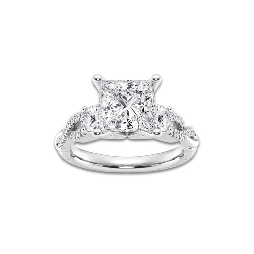 3.60 ctw Princess Lab-Grown Diamond Side Stone Engagement Ring in Platinum for Women | Colorless D, VVS1 Clarity, IGI Certified 3.00 ct Center Diamond