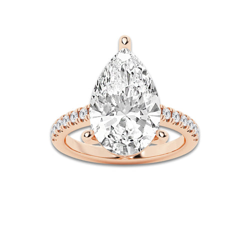 6.39 ctw Pear Lab-Grown Diamond Hidden Halo Side Stone Engagement Ring in 18K Rose Gold for Women | Colorless E, VS1 Clarity, IGI Certified 6.00 ct Center Diamond