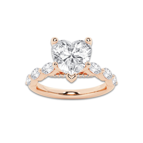 8.48 ctw Heart Lab-Grown Diamond Marquise Side Stone Engagement Ring in 14K Rose Gold for Women | Colorless D, VVS1 Clarity, IGI Certified 8.00 ct Center Diamond