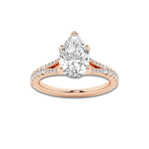 2.83 ctw Pear Lab-Grown Diamond Split Shank Side Stone Engagement Ring in 14K Rose Gold for Women | Colorless E, VS1 Clarity, IGI Certified 2.50 ct Center Diamond
