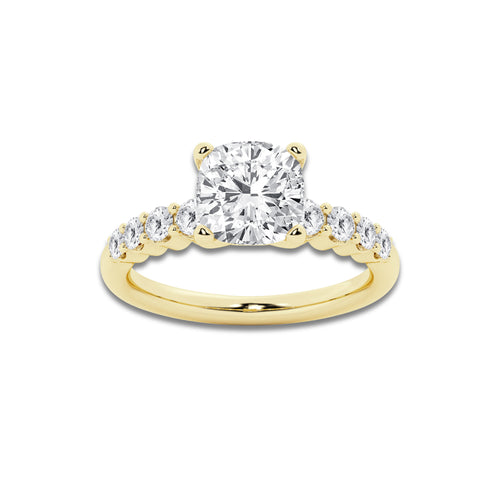 3.04 ctw Cushion Lab-Grown Diamond Side Stone Engagement Ring in 14K Yellow Gold for Women | Colorless D, VVS1 Clarity, IGI Certified 2.50 Ct Center Diamond