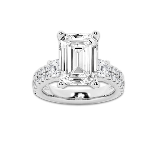 7.96 ctw Emerald Lab-Grown Diamond Three Stone Double Row Engagement Ring in Platinum for Women | D Color, VVS1 Clarity, IGI Certified 7.00 ct Center Diamond