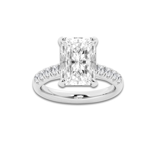 5.43 ctw Radiant Lab-Grown Diamond Pave Engagement Ring in Platinum for Women | E Color, VS1 Clarity, IGI Certified 5.00 ct Center Diamond