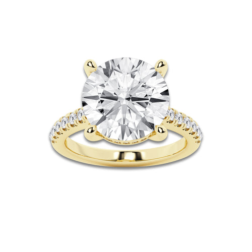 7.40 ctw Round Lab-Grown Diamond Hidden Halo Side Stone Engagement Ring in 18K Yellow Gold for Women | Colorless D, VVS1 Clarity, IGI Certified 7.00 ct Center Diamond