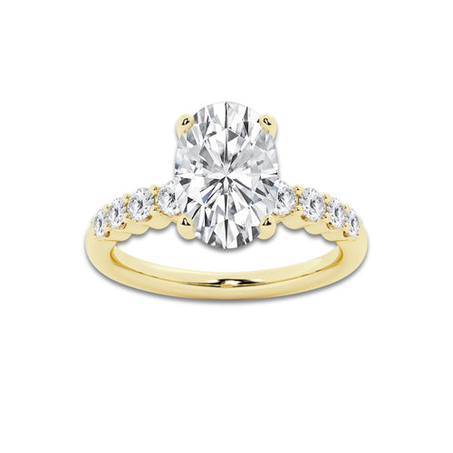4.16 Ct Oval Lab-Grown Diamond Half Eternity Engagement Ring in 14K Yellow Gold for Female, Colorless (E), VS1 Clarity | IGI Certified, 3.50 Ct Center Diamond