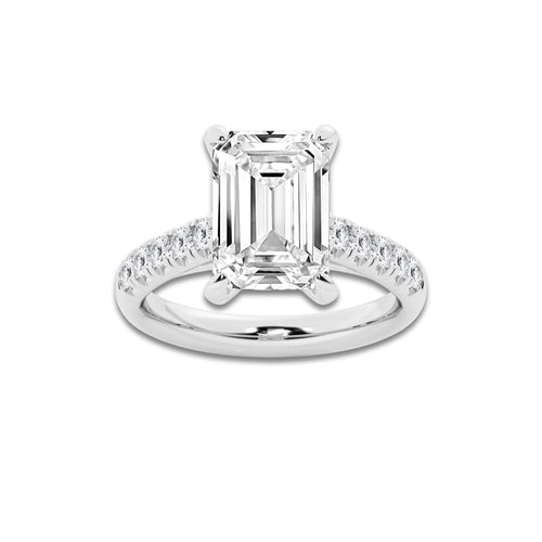 5.43 ctw Emerald Lab-Grown Diamond Pave Engagement Ring in 14K White Gold for Women | D Color, VVS1 Clarity, IGI Certified 5.00 ct Center Diamond