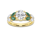 Serena 2 1/2 ctw Round Lab Grown Diamond and 1.20 mm Marquise Created Emerald Side Stone Engagement Ring 14K Yellow Gold, D, VVS | IGI Certified, 2 ct Center