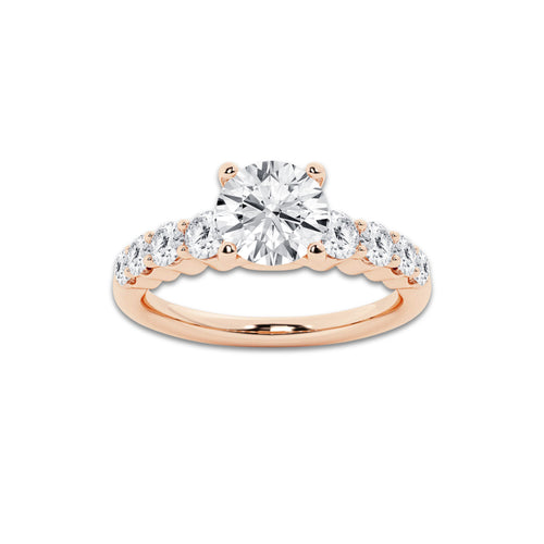 1.54 ctw Round Lab-Grown Diamond Side Stone Engagement Ring in 14K Rose Gold for Women | Colorless D, VVS1 Clarity, IGI Certified 1.00 Ct Center Diamond