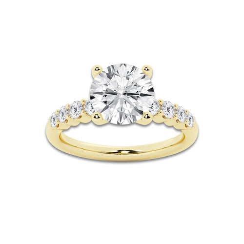 5.66 ctw Round Lab-Grown Diamond Side Stone Engagement Ring in 14K Yellow Gold for Women | Colorless E, VS1 Clarity, IGI Certified 5.00 Ct Center Diamond