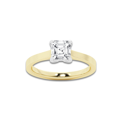 1 1/2 ctw Asscher Lab Grown Diamond Solitaire Engagement Ring 14K Two-Tone White & Yellow Gold, E, VS1 | 1 1/2 ct Center