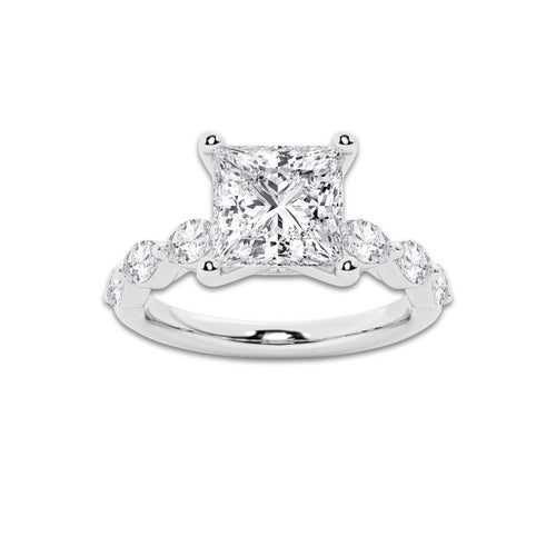 3.48 ctw Princess Lab-Grown Diamond Marquise Side Stone Engagement Ring in 14K White Gold for Women | Colorless D, VVS1 Clarity, IGI Certified 3.00 ct Center Diamond