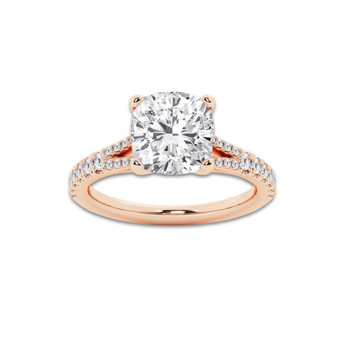 6.66 ctw Cushion Lab-Grown Diamond Split Shank Side Stone Engagement Ring in 14K Rose Gold for Women | Colorless D, VVS1 Clarity, IGI Certified 6.00 ct Center Diamond