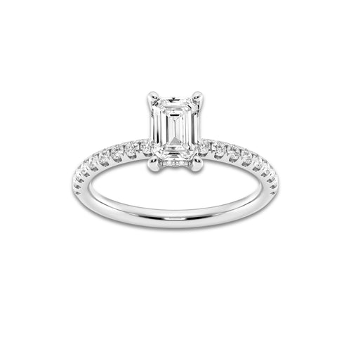 1 1/3 ctw Emerald Lab Grown Diamond Hidden Halo Engagement Ring Platinum, E, VS1 | 1 ct Center