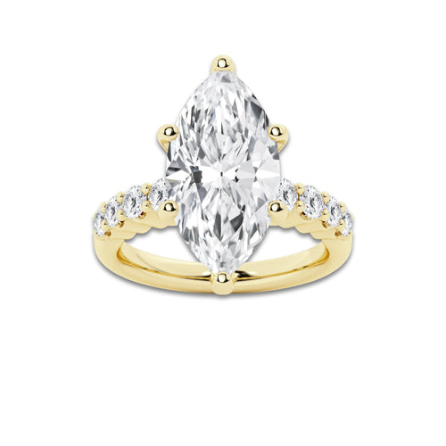 7.66 Ct Marquise Lab-Grown Diamond Half Eternity Engagement Ring in 14K Yellow Gold for Female, Colorless (E), VS1 Clarity | IGI Certified, 7.00 Ct Center Diamond