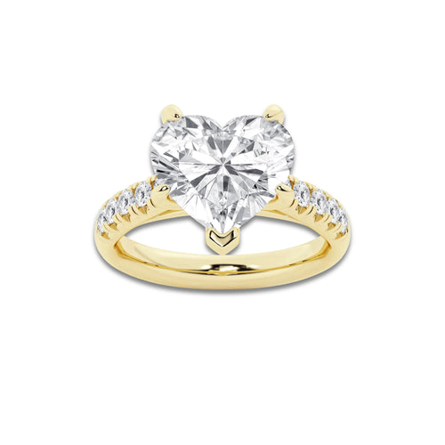 5.43 ctw Heart Lab-Grown Diamond Pave Engagement Ring in 14K Yellow Gold for Women | E Color, VS1 Clarity, IGI Certified 5.00 ct Center Diamond