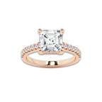 3.28 ctw Asscher Lab-Grown Diamond Hidden Halo Side Stone Engagement Ring in 18K Rose Gold for Women | Colorless E, VS1 Clarity, IGI Certified 3.00 ct Center Diamond