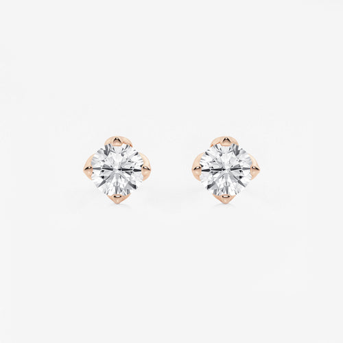 1 1/2 ctw Round Lab Grown Diamond Flower Petal Solitaire Stud Earrings 14K Rose Gold, E, VS1
