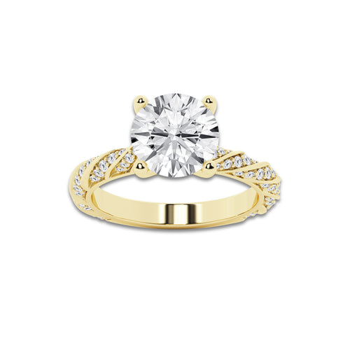 5.42 ctw Round Lab-Grown Diamond Twisted Band Engagement Ring in 14K Yellow Gold for Women | Colorless D, VVS1 Clarity, IGI Certified 5.00 ct Center Diamond