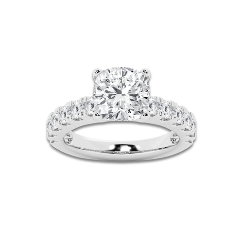 4.00 ctw Cushion Lab-Grown Diamond Split-Prong Set Side Stone Engagement Ring in Platinum for Women | Colorless D, VVS1 Clarity, IGI Certified 3.00 ct Center Diamond