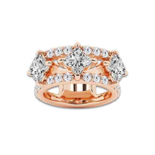5 1/4 ctw Flower Lab Grown Diamond Three Stone Ring 14K Rose Gold, E, VS1 | IGI Certified