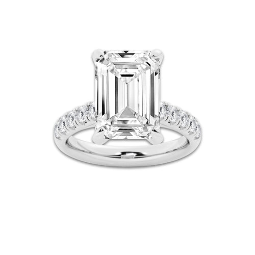 8.55 ctw Emerald Lab-Grown Diamond Pave Engagement Ring in 14K White Gold for Women | E Color, VS1 Clarity, IGI Certified 8.00 ct Center Diamond