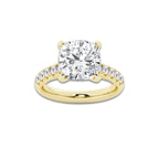 5.43 ctw Cushion Lab-Grown Diamond Pave Engagement Ring in 14K Yellow Gold for Women | D Color, VVS1 Clarity, IGI Certified 5.00 ct Center Diamond