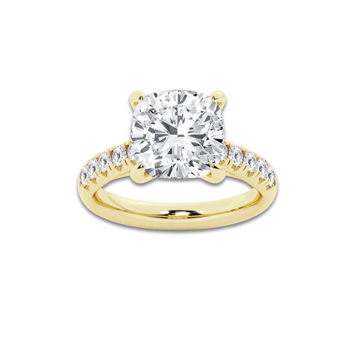 5.43 ctw Cushion Lab-Grown Diamond Pave Engagement Ring in 14K Yellow Gold for Women | D Color, VVS1 Clarity, IGI Certified 5.00 ct Center Diamond
