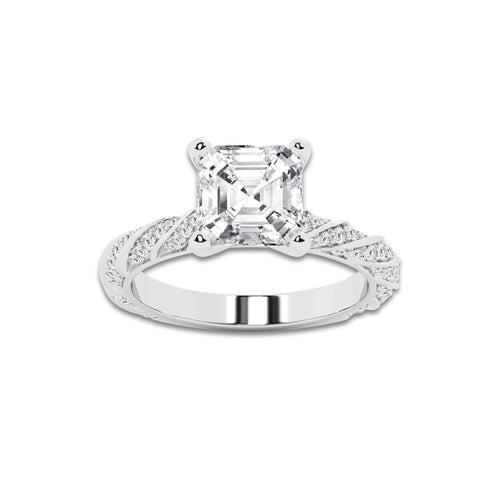 7.42 ctw Asscher Lab-Grown Diamond Twisted Band Engagement Ring in 14K White Gold for Women | Colorless D, VVS1 Clarity, IGI Certified 7.00 ct Center Diamond
