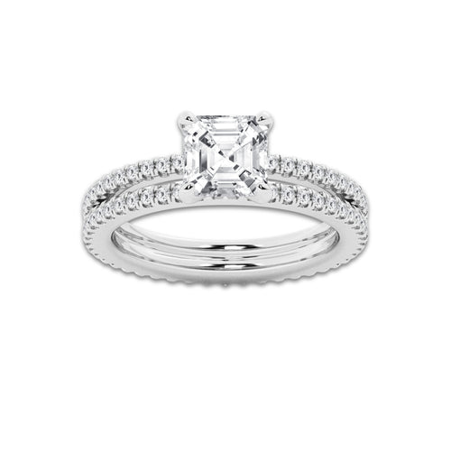 2.19 ctw Asscher Lab-Grown Diamond Double Row Diamond Engagement Ring in 14K White Gold for Women | Colorless E, VS1 Clarity, IGI Certified 1.50 ct Center Diamond