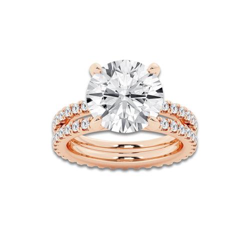 7.22 ctw Round Lab-Grown Diamond Double Row Diamond Engagement Ring in 14K Rose Gold for Women | Colorless D, VVS1 Clarity, IGI Certified 6.00 ct Center Diamond