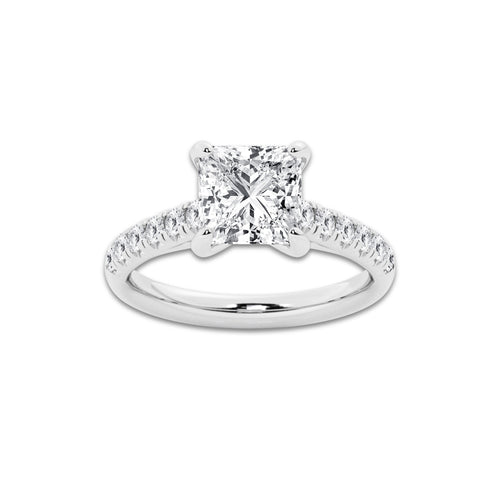 2.90 ctw Princess Lab-Grown Diamond Pave Engagement Ring in Platinum for Women | E Color, VS1 Clarity, IGI Certified 2.50 ct Center Diamond