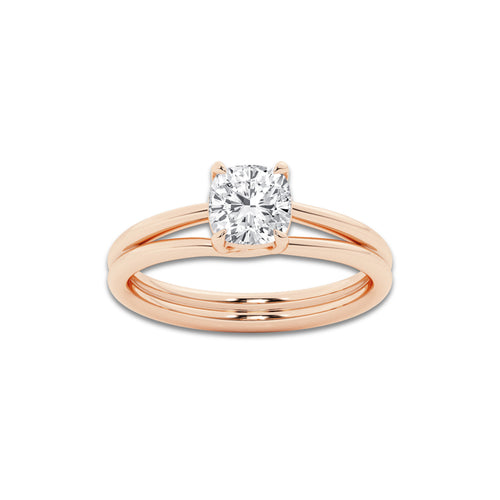 Dominique 1 1/2 ctw Cushion Lab Grown Diamond Double Shank Trellis Solitaire Engagement Ring 14K Rose Gold, D, VVS | IGI Certified, 1 1/2 ct Center