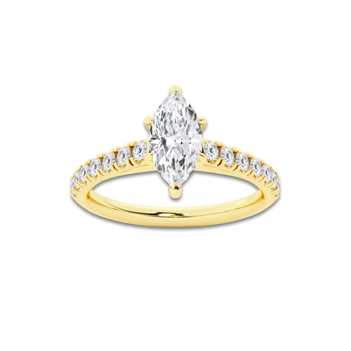1.14 ctw Marquise Lab-Grown Diamond Pave Engagement Ring in 14K Yellow Gold for Women | E Color, VS1 Clarity, IGI Certified 0.75 ct Center Diamond