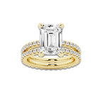 6.22 ctw Emerald Lab-Grown Diamond Double Row Diamond Engagement Ring in 14K Yellow Gold for Women | Colorless E, VS1 Clarity, IGI Certified 5.00 ct Center Diamond