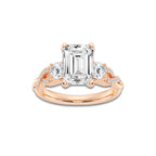 7.61 ctw Emerald Lab-Grown Diamond Side Stone Engagement Ring in 14K Rose Gold for Women | Colorless D, VVS1 Clarity, IGI Certified 7.00 ct Center Diamond